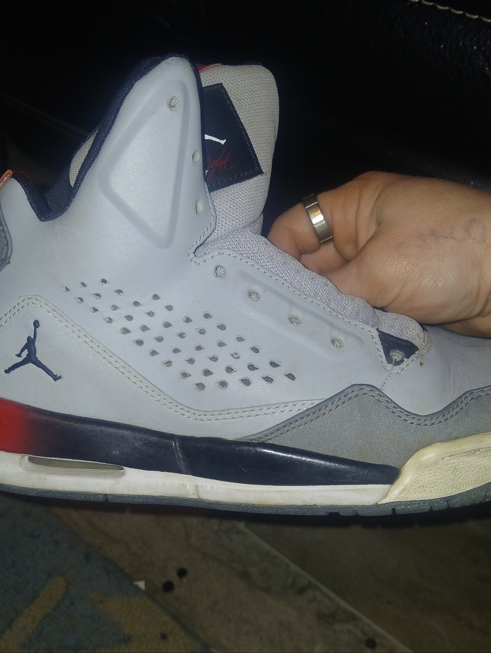 Jordan low-top sneaker in Light Gray, Navy & Red accents